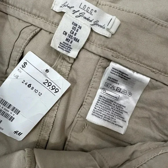 NWT H&M LOGG Label of Graded Goods Beige Khaki Pants Slim Fit Size 6 - Picture 5 of 9